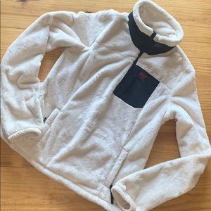 A&F White Faux Fur Pull Over with Half Zipper